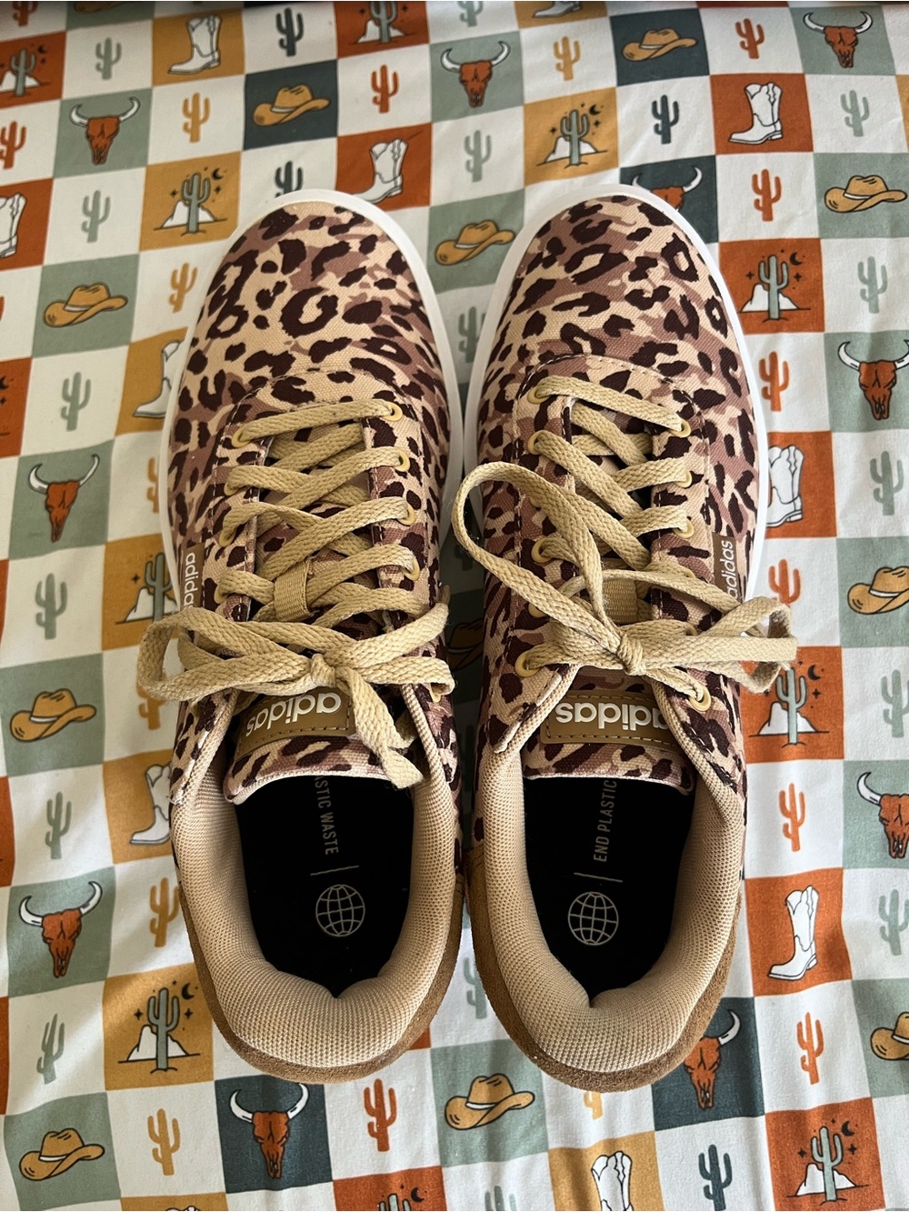 adidas Leopard-Print Low-Top Sneakers in Beige and Brown